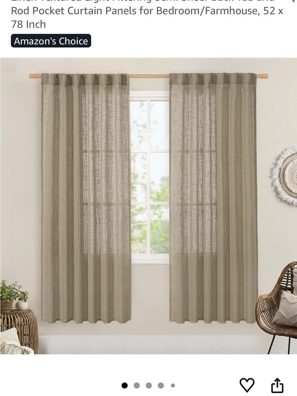 Neutral Beige Sheer Rod Pocket Curtain Panels -